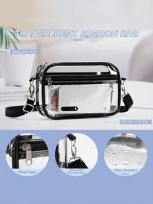 New Transparent One Shoulder Crossbody Bag, Fashionable Versatile Casual PVC Transparent Tote - Black - View 3