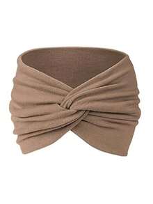 1 件女士宽纯色十字交叉运动瑜伽头带，时尚休闲头巾适合锻炼发带头巾头带吸汗带发饰冬季围巾 - A - 查看 5