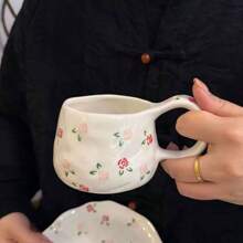1 pieza Juego de taza de café y platillo de cerámica vintage hecho a mano, taza y plato con pintura a mano estilo coreano Ins, adecuado para mug de latte y plato de postre, excelente para San Valentín, Día de la Madre, regalo conmemorativo de pareja, regalo de graduación de vuelta a la escuela