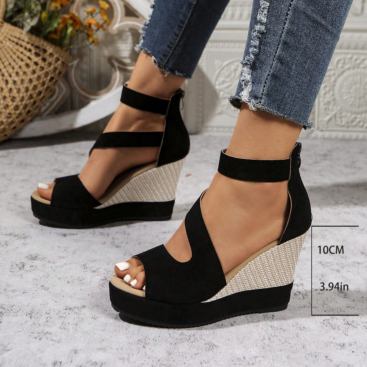 Sandalias romanas con cremallera en la espalda y punta abierta para mujer, con suela gruesa, tacón de cuña y plataforma sexy de tacón alto, para ve