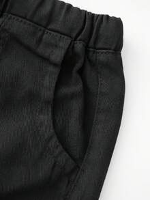 Women Lightweight Washed Denim Shorts, Casual Drawstring Hot Pants Elastic Waist Frayed Hem Loose Comfy Short Jeans - 黑色 - 查看 6
