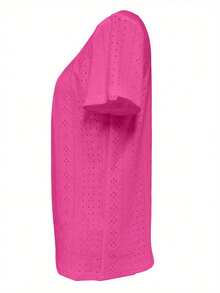 刺绣方领 T 恤，休闲短袖前褶上衣，春夏季女士服装