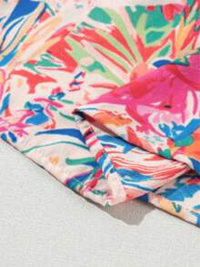 Plus Size Women's Floral Print V-Neck Ruffle Trim T-Shirt, Fashionable Summer Top - Multicolor - View 4