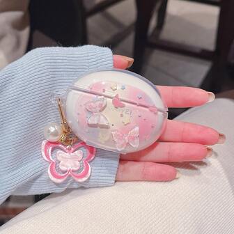 梦幻粉蝴蝶耳机盒适用于 Freebuds 6i 无线蓝牙耳机、Freebuds 5i 耳机保护壳、可爱吊坠防摔软壳适用于 Freebuds SE2/SE3、透明耳机保护壳适用于 Freebuds 4/Pro 3/Por 4、清新风格适合女性