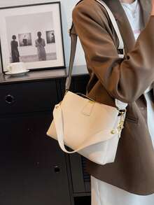 1 件女士优雅纯色宽肩带 PU 皮革手提包和单肩包 - 白色 - 查看 3