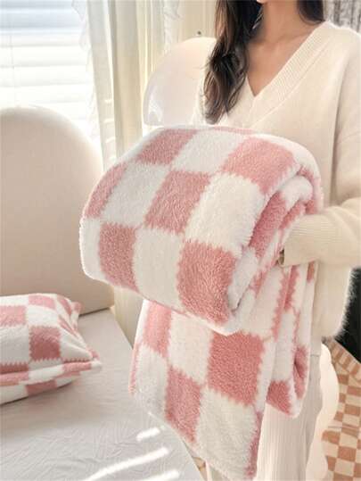1pc Soft & Comfortable Plaid Pattern Blanket, Suitable For Sofa, Office Nap, Bedroom, Dorm, Picnic, Machine Washable