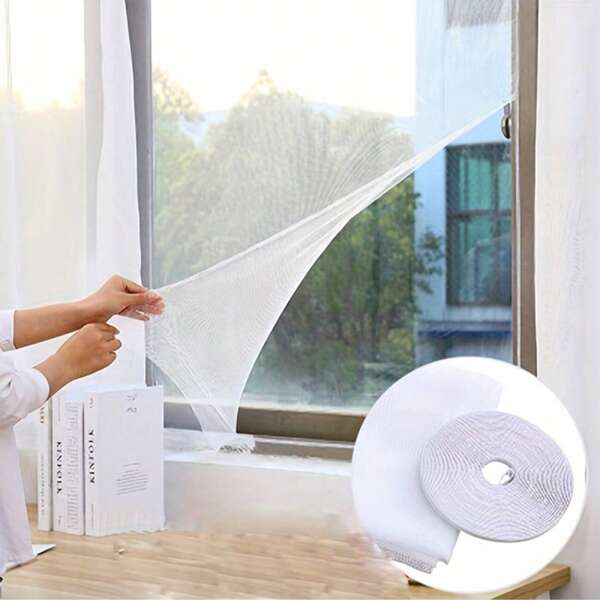 1 rollo, Pantalla para ventana autoadhesiva, malla ajustable, red de ventana de bricolaje con cierre de gancho y bucle, instalación rápida, blanco, mantiene alejados a los insectos