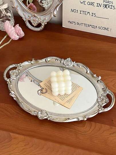 1pc Vintage-Inspired French Glass Mirror Tray For Elegant Home Decor, Perfect For Displaying Candles And Storing Jewelry, Ideal For Valentine's Day Gifts, Back To School Essentials, And Festive Celebrations This Holiday Season,Room Decor