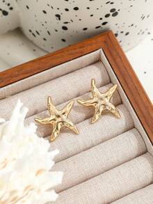 1 Pair Fashionable Versatile Starfish Stud Earrings For Women - Gold - View 3
