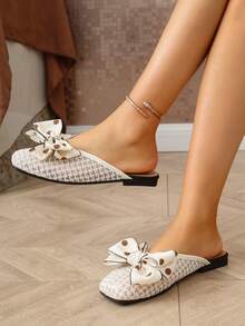 qishangda 【齐尚达】新款百搭蝴蝶结网眼穆勒拖鞋凉鞋方头仙女风夏季户外装