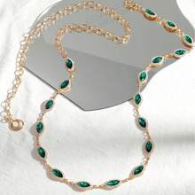 Fashionable Crystal Waist Chain, Metal Versatile Rhinestone Inlaid Retro Decor - Green - View 8