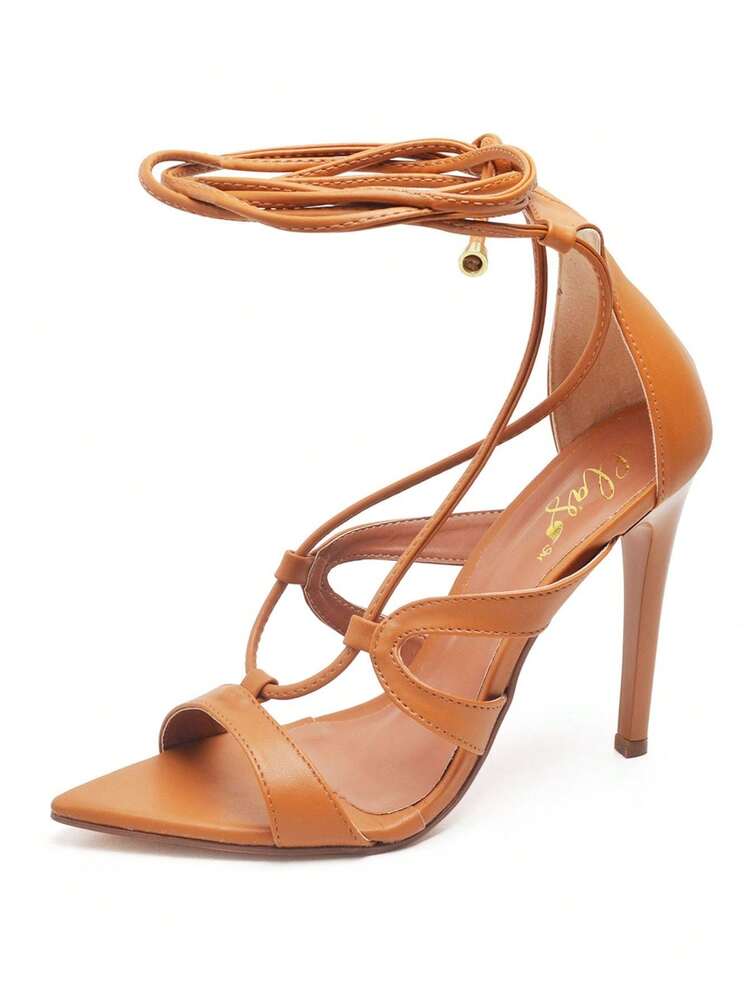 Ellas Online Women's High Heel Lace-Up Sandals - Sồi - Xem 4
