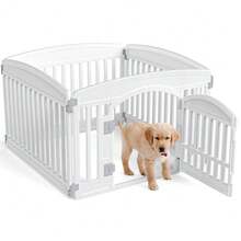 PetTrove - Plastic Pet Playpen, Durable Puppy Playpen With Lockable Door And Non-Slip Bottom, Portable Indoor Outdoor Puppy Pen - 白色 & 4 面板 24 英寸 - 查看 1