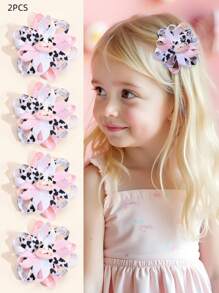 2PCS Girls Cow Flower Hair Clips, Cute Cow Hairpins For Girls, Exquisite Polyester Grosgrain Ribbon Hair Clips For Daily, Hair Accessories