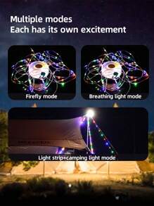 Luces de cadena solares/recargables para acampada de 8M/10M, luces de hadas de exterior con diferentes modos de iluminación, luces de decoración portátiles y retráctiles con USB, aptas para acampada, jardín, decoración de fiesta (luz de color y cálida)