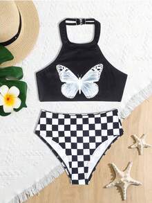 2 bộ đồ bơi Tankini in hình bướm cho bé gái tuổi mới lớn, đi biển và hồ bơi - màu đen - Xem 1