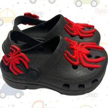 Babouche Or Crock Sandals For Boys With Spider Print, Soft, Light And Comfortable - Black - View 3