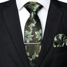 Set 1/2/3/4/5 bucăți pentru bărbați, cravată cu imprimeu floral, cravată din satin de mătase, clemă de cravată argintie, pătrat de buzunar, butoni și broșă set cadou, potrivit pentru ziua tatălui, aniversarea, ziua de naștere și alte ocazii. Modelul floral clasic se potrivește perfect cu smokingul, făcându-vă distinct în orice ocazie. Excelent pentru afaceri, bal, nuntă, banchet, ceremonie, întâlnire formală, petrecere ocazională și momente importante