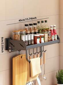 Wielofunkcyjny kuchenny organizer, ścienny stojak na przyprawy, półka do przechowywania przyborów kuchennych, uniwersalny stojak do przechowywania butelek i słoików, odpowiedni do kuchni, łazienki, balkonu, wykonany ze stopu aluminium odpornego na rdzę, oszczędzający miejsce, montaż bez wiercenia - Wielokolorowe - Zobacz 12