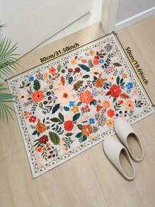 1pc Bohemian Vibrant Floral Area Rug, Colorful Flower Decor Carpet For Living Room, Bedroom, Entryway, Kitchen, Bathroom, Gaming Room, Study, Durable And Easy To Clean