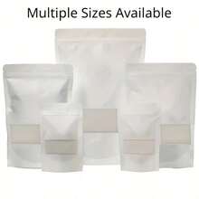 100 个带半透明窗口的白色牛皮纸袋，热封可重复使用的自封袋，适用于烘焙干粮坚果谷物茶节日礼品包装，250g 500g 1000g 储物袋，适用于派对零食 - 白色 - 查看 5