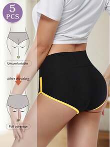 MEIYATING 5pcs/Pack Women Mid-Waist Fashionable Contrast Color Triangle Panties, Comfortable Fit - Multicolor - View 4