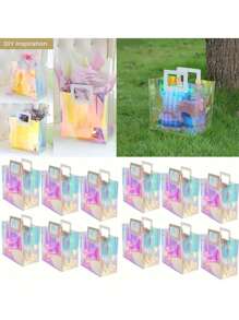 5/10pcs, Rainbow Gradient Plastic Tote Bag - Multifunctional Reusable Party Bag For DIY, Birthday, Wedding Giveaways
