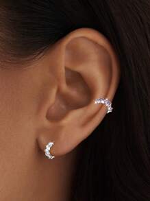 1PC S925 Sterling Silver Earless Hole Ear Clip For Girls, Exquisite Jewelry, C-Shaped Earrings, Emerald Zirconia, White Zirconia, Purple Zirconia Ear Clip For Girls, Party Wear The Best Gift For Girlfriend, Mother, Sisters