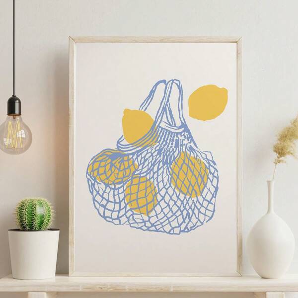 1pc, Canvas Hanging, Framed, Decorative Painting, Wall Arts, Posters, Vintage, Lemon Bag Print, Kitchen Ingredient Art Print, Fruit Kitchen, Kitchen Wall Art, Food Art Print, Dining Room Decor Or, Kitchen Decor