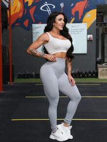 Sport Studio Seamless High Waisted Shapewear Leggings In Solid Color - Màu Xám nhạt - Xem 6