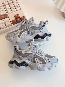 1 Pair Of 2025 Fashionable New Children's Sports Shoes, Suitable For All Seasons, Casual Shoes For Boys And Girls, Running Shoes Suitable For Daily Travel And Campus Activities, Baby Walking Shoes, Lightweight, Wear-Resistant, Anti Slip - Grey - View 3