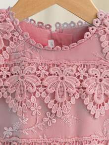 Girls' Pink Lace Tulle Dress, Flower Girl Dress For Weddings, Birthdays & Parties - Pink - View 4