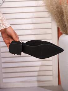 Mulas de tacón alto para mujer con punta puntiaguda y slip-on, pantuflas de tacón bajo para exterior, tallas grandes