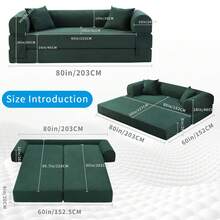 Compression Sofa - Convertible Floor Foldable Sofa Bed - With 2 Pillows, Corduroy, Queen Size - 墨綠色 - 查看 7