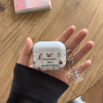 标语条纹蓝蝴蝶和小狗耳机盒+吊坠套装，适用于Apple Pro 2/ Pro/ 3/ 2