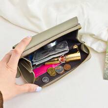 INS 新款高品质信封拉链女士钱包简约多槽 PU 零钱包卡包女士钱包迷你钱包钱包小钱包 - 薄荷綠 - 查看 4