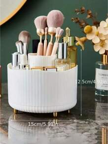 1 Rotatable Makeup Box Storage Box, Rotating Dust,Proof Makeup Brush Storage Box, Dresing Table Desktop Pen Holder Storage Box White, Gift For Valentine's Day