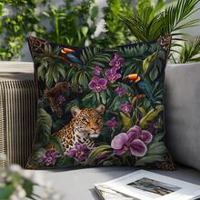 MEMNUN 1 pièce Housse de coussin en polyester imprimé tropical avec toucan bleu et léopard de 17,7*17,7 po (45*45 cm)/19,69*19,69 po (50*50 cm)/15,75*15,75 po (40*40 cm) [Impression unilatérale] Décoration d'intérieur [Insert de coussin non inclus], Convient pour un usage quotidien, Décoration minimaliste haut de gamme pour le salon, le canapé, la chambre à coucher, l'appuie-tête de voiture - Multicolore - Voir 5
