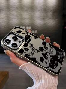 Minimalist Skull Fashion Phone Cases 1pc Minimalist Skull Colorful Silver IMD 2-In-1 Anti-Drop Painting Phone Case Compatible With IPhone 17 Pro Max, 16/15 Pro Max/14/13/11, Compatible With 13C/12C, Honor 90/Honor 90 Lite, Galaxy A52/A52s/A55 Birthday Gift Party,International Version, Not The Domestic Version - Black - View 5