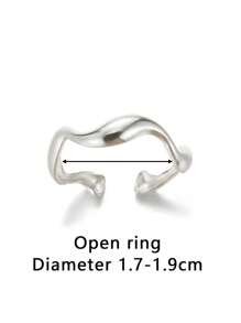 1Pc Minimalist Wave Open Ring, Stainless Steel Open Adjustable Ring, Ladies Jewelry Fashion Accessories For Daily Wear