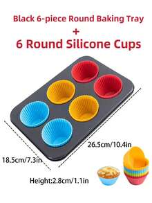 1pc Large 6-cup Muffin Cupcake Pan, Non-stick Baking Tray For Tarts And Puddings, Fda Non-stick Coating Cake Mold