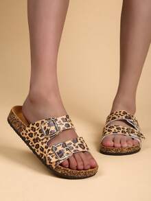 Ladies' Cork Insole Sandals - Comfortable Double Buckle Elastic Band Sandals, With Real Leather Insole, Suitable For Women - Brown - View 6