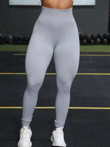 Sport Studio Seamless High Waisted Shapewear Leggings In Solid Color - Màu Xám nhạt - Xem 3