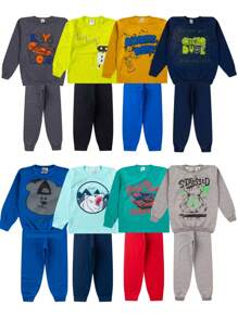 Kit 6 Peças Moletom Infantil Menino 1 ao 14 Inverno 3 Blusas + 3 Calças - Envio Imediato