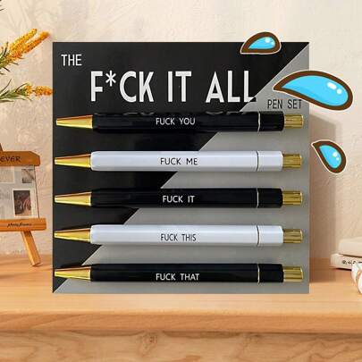 5pcs Set Funny Ballpoint Pen - 1.0mm Tip, Black Ink, Vivid Quotes, Profanity Design, Unique Office Gift For Colleagues, Personalized Daily Writing Ballpoint Pen Set With Humorous Slogans, Personalized Ballpoint Pen Set Back To School