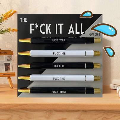 5pcs Set Funny Ballpoint Pen - 1.0mm Tip, Black Ink, Vivid Quotes, Profanity Design, Unique Office Gift For Colleagues, Personalized Daily Writing Ballpoint Pen Set With Humorous Slogans, Personalized Ballpoint Pen Set Back To School