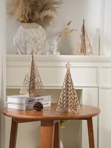 1pc, 6.65*11.14 Inch Creative Wooden Christmas Tree Shaped Desktop Decor, Minimalist Wooden Christmas Tree Home Decoration Accessory, Multiple Designs Available, Suitable For Theme Parties, Restaurants, Celebrations, Store Displays, And Personal Gifts