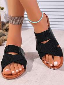 Women's Outdoor Sandals With Crossing Straps, Convenient & Quick Wear - Black - View 4