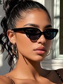 1pc Black Cat Eye Skinny Frame Minimalist Chic Fashion Glasses, Suitable For Sports, Travel, Driving, Beach, Festivals, Vacation, Street, Fishing, Outdoor Activities, Street Fashion Accessories, Party For Summer Beach Vacation,Outdoor,Travel Preppy Style For Back To School