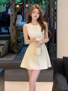 Summer French Style White Delicate Sleeveless Layered Women Fashion Short Dress